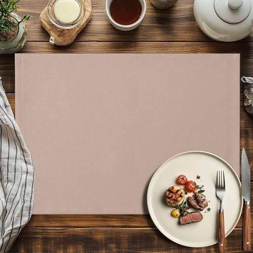 Placemats Set of 8, Warm Beige Woven Placemat, Linen Place Mats for