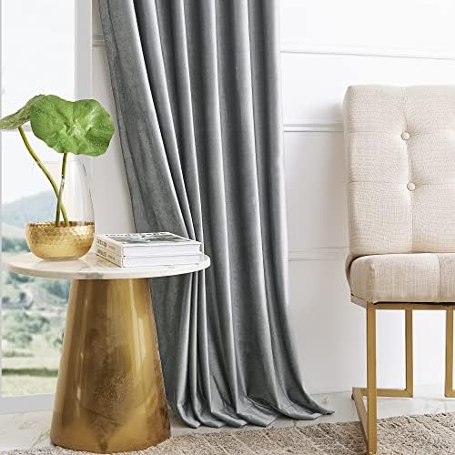 Gray Velvet Curtains 120 inches for Living Room Luxury Room Darkening