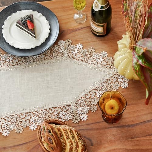 ARTABLE Small Lace Table Runner Stone Natural Linen Macrame