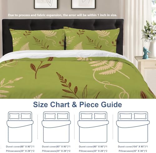 Batmerry Green Brown Branch Leaves Queen Size 100% Cotton Duvet Cover