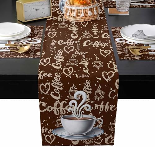 Coffee Table Runner and Placemats Set of 4 Farmhouse Vintage Style