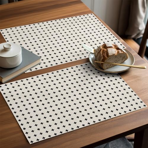 Round Placemats Set of 12 Minimalist Plus Sign Place Mats Rustic Cream