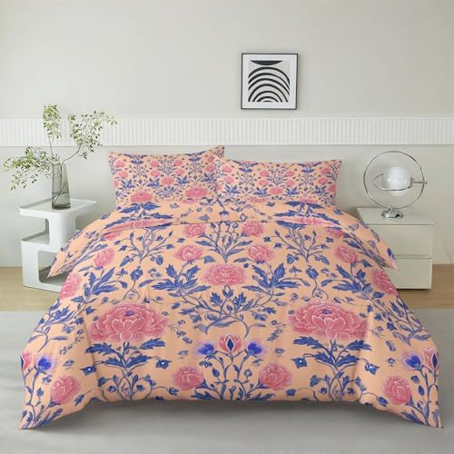 Queen Duvet Cover Set Children's Design Floral Texture Soft Microfiber