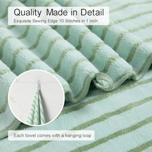 8 Pcs Green Cabana Stripe Large Bath Towel Set Oversized Bath Sheet-2