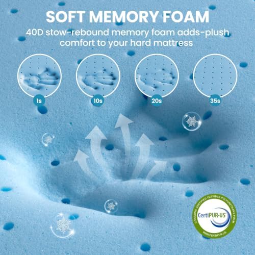 BedStory Cooling Mattress Topper Queen Size, 3 Inch Gel Infused Memory