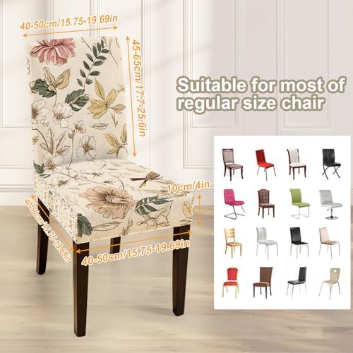 ANNA QUEEN Beige Botanical Floral Dining Chair Covers Set of 4