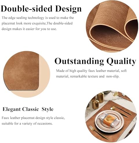 Cowhide Pattern PU Leather Placemats Set of 6 Heat Resistant Kitchen