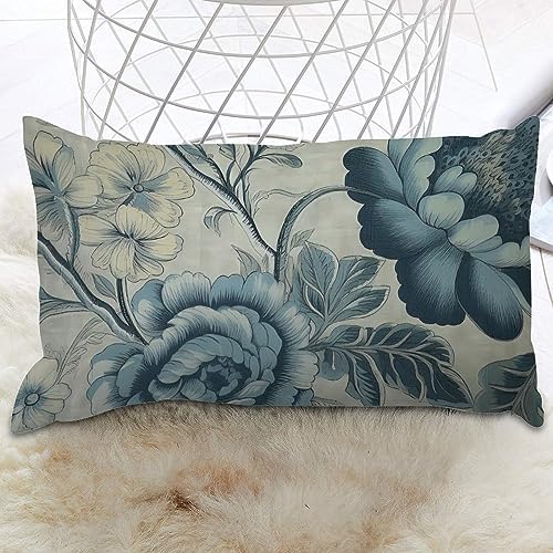 Asian Style Pillow Cover Spa On Flax Blue Chinoiserie Pillowcase