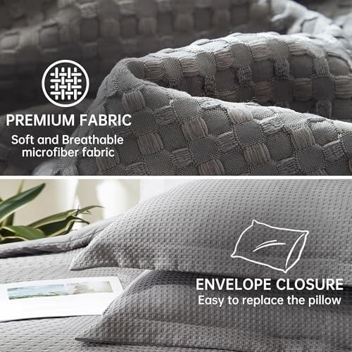 BOLINLIVING Waffle Weave Duvet Cover King Size, 3PCS Microfiber Duvet