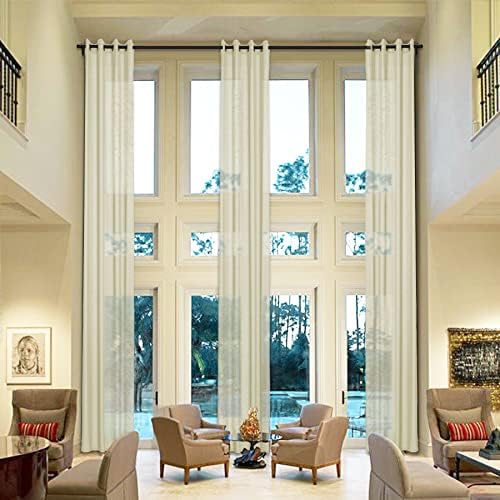 Fcosie Beige Linen Drapes 120 Inches Long Grommet Top Curtain Panel