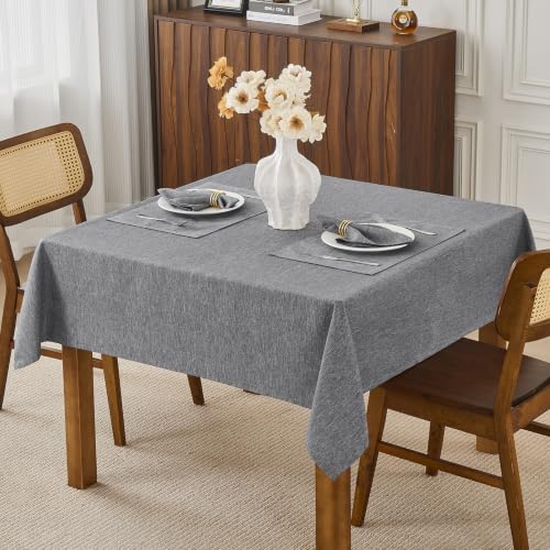 Gray 70x70 Square Polyester Linen Farmhouse Tablecloth