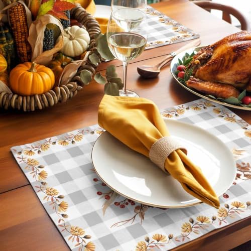 Placemats Set of 8, Grey Fall Non Slip Table Mats, Washable Place Mats
