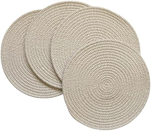WAZAIGUR Round Placemats Set of 4 Thick Cotton Rope, 13inch, Khaki &