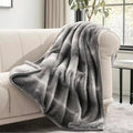 EVERGRACEHOME Mink Faux Fur Throw Blanket, Ombré Silver Onyx, 60"x80"