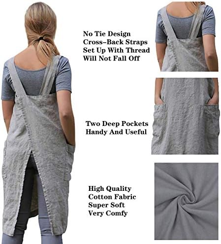 WROLEM Women's Cross Back Pinafore Apron with Large Pockets Home