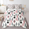 Manfei Black Cat Full Size Comforter Set,Geometric Rhombus Square
