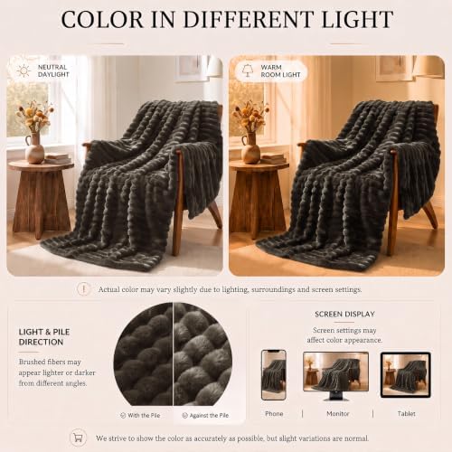 HIMEET Taupe Brown King Size Blanket, 300GSM Ribbed Fleece