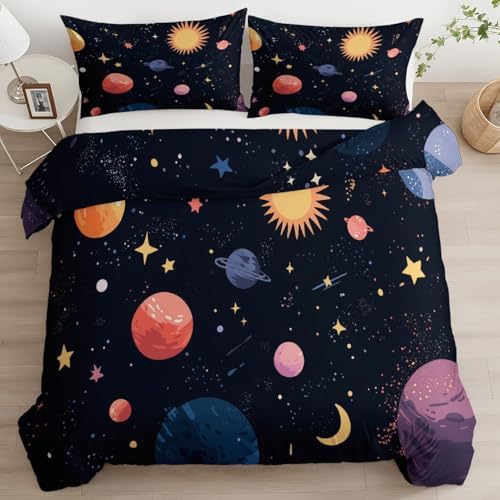 King Duvet Cover Set Space Elements Celestial Stars Soft Microfiber