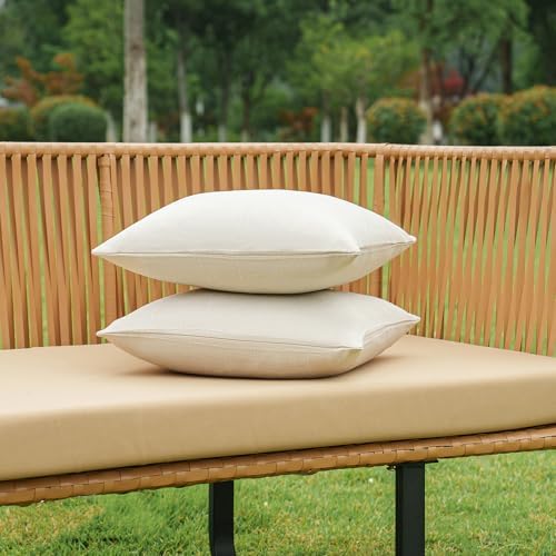 NiNi ALL Outdoor Pillow Covers 18x18 Set of 2 Patio Waterproof Beige