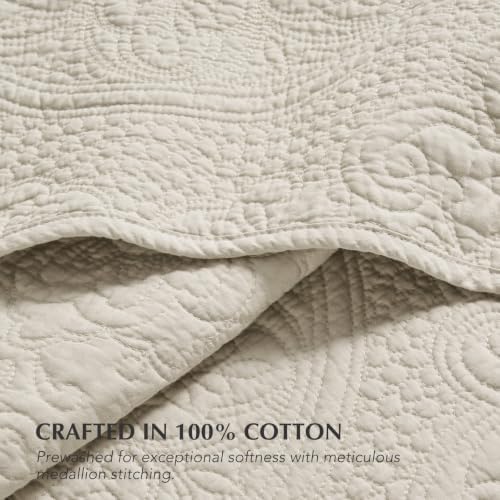 EverGrace 100% Cotton Medallion Stitch Quilt Set, King Size, Birch