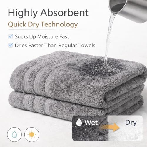 Bath Towels 27x54 – Pack of 6 | Soft, Light Weight & Quick-Dry