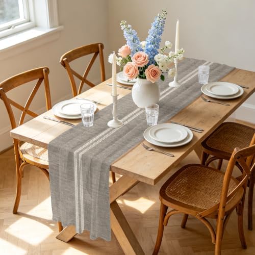 Cream Grain Line 10ft Cheesecloth Table Runner for Wedding 27"x120"