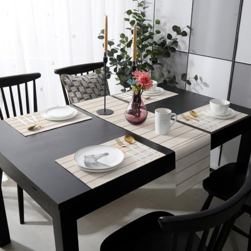 Beige Stripes Table Mats Set of 6 with Table Runner 90 Inches