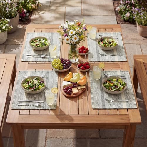 Artoid Mode Dark Grey Woven Braided Stripe Placemats Set of 6-12x18