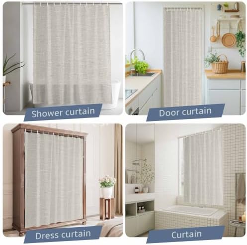 Shower Curtain Bathroom Set Beige Linen Texture Waterproof Fabric
