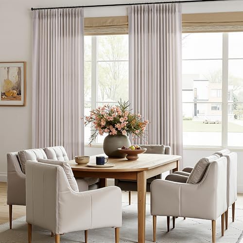 Joywell Extra Long Linen Pinch Pleated Curtains 120 Inches Light Beige