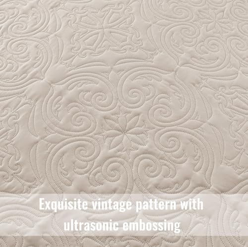 Exclusivo Mezcla 3 Piece King Size Quilt Bedding Set, Beige Cream