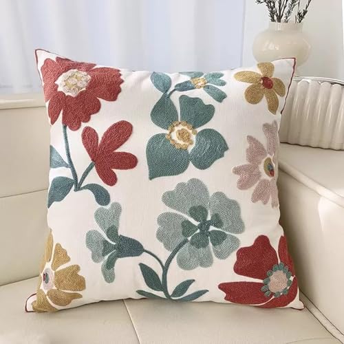 2 Pack Embroidered Floral Vintage Throw Pillow Covers Farmhouse Red