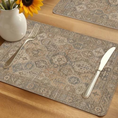 Central Medallion Placemats Set of 6 Vintage Abstract Traditional