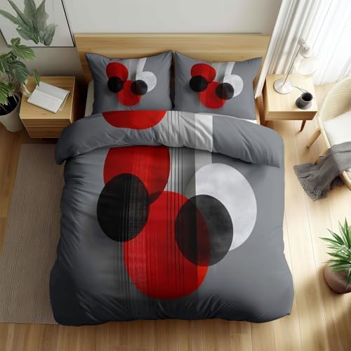Abstract Geometric Circles Duvet Cover Queen Size Grey Printed