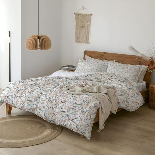 Boho Grey Beige Floral Vintage Bed Duvet Cover Set 2 Pcs Pillowcase