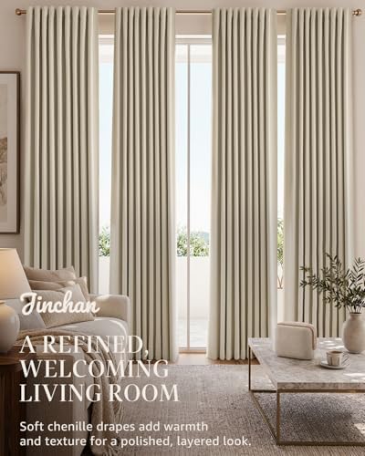 jinchan Beige Blackout Curtains 108 Inch Farmhouse Rod Pocket 2 Panels