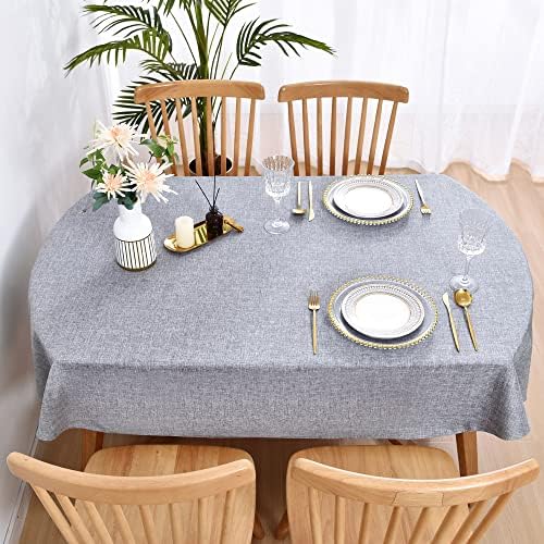 Wolkemer Faux Linen Large Oval Tablecloth 60 x 120 Inch Grey Table