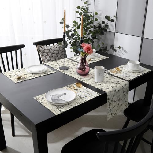 Beige Towers Table Runner and Placemats for Dining Table, Burlap