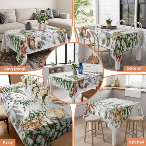 Snowman Christmas Trees Waterproof Tablecloth Square Washable Table