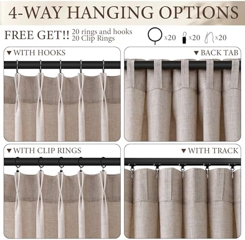 SMABU Extra Long Linen Curtains Pinch Pleated 108 Inches Oatmeal 2