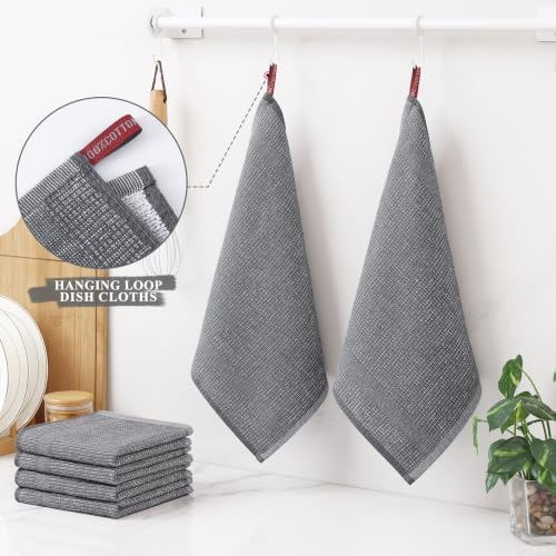 Homaxy 100% Cotton Premium Kitchen Dish Cloths 8 Pack, 12"x 12", Grey