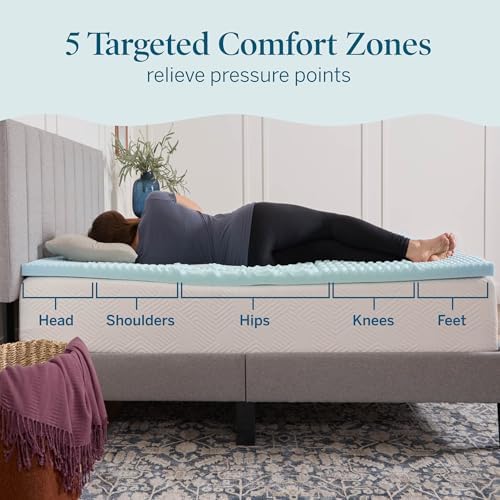 Lucid 2 Inch Gel Memory Foam Topper, 5 Zones, Cooling, Queen Size