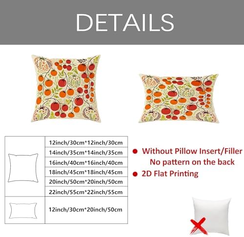 Tomatoes Throw Pillow Covers Set of 2, Botanical Vintage Leaf Vine
