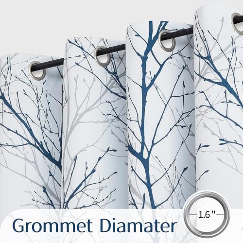 FMFUNCTEX 100% Blackout Blue Grey Tree Branch Curtains 96 Inch 2