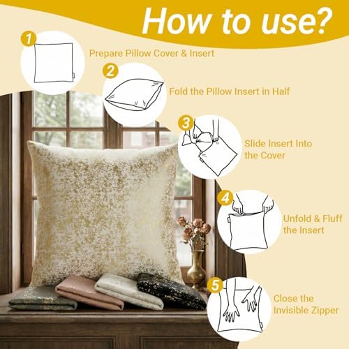 2 Pack Foil Embossed Velvet Throw Pillow Covers 20x20 Gold