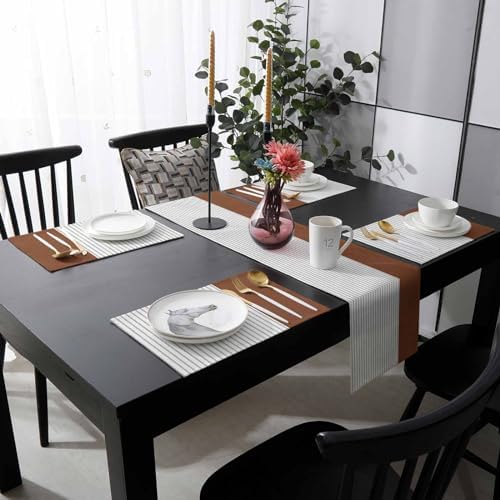 Boho Brown Table Mats Set of 6 With Table Runner 90 Inches Long,Linen