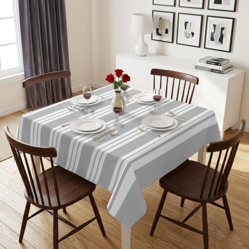 YOUNGKIDS Tablecloth Minimalist Gray White Stripes Waterproof Square