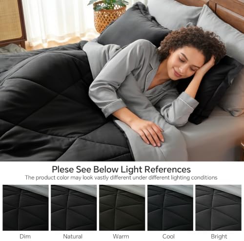 BEDELITE Queen Comforter Set 7 Pieces, Reversible Black Bed in A Bag