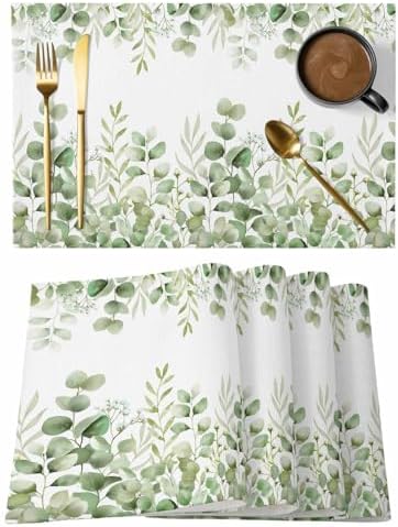 Placemats Set of 8, Light Green Eucalyptus Leaves Woven Placemat