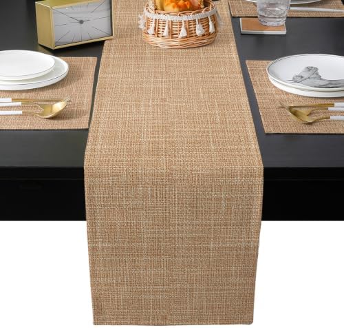 Natural Linen Texture Table Runner and Placemats Set of 6 Light Tan